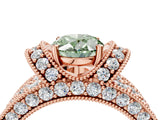 Rose gold Fancy Green Oval  Halo Pave Diamond Engagement Ring with Milgrain Detailing_53