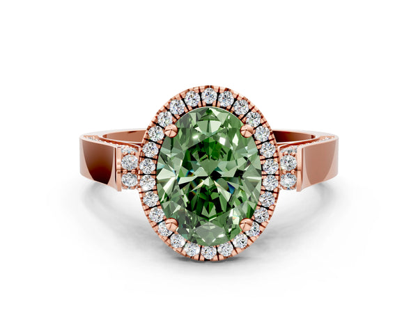 Rose gold Fancy Green Oval  Halo Pave Split Shank Prong Setting Ring