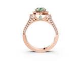Rose gold Fancy Green Oval  Halo Pave Split Shank Prong Setting Ring_66