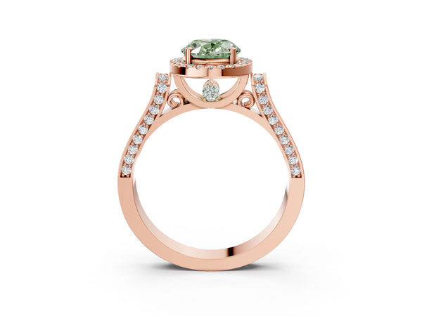 Rose gold Fancy Green Oval  Halo Pave Split Shank Prong Setting Ring