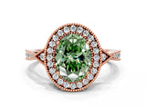 Rose gold Fancy Green Oval  Halo Round Diamond Milgrain Pave Engagement Ring_3