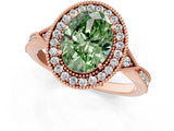Rose gold Fancy Green Oval  Halo Round Diamond Milgrain Pave Engagement Ring_4
