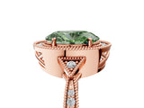 Rose gold Fancy Green Oval  Halo Round Diamond Milgrain Pave Engagement Ring_8