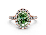 Rose gold Fancy Green Oval  Halo Round Diamond Pavé Band Four-Prong Ring_3