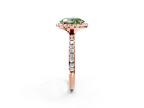 Rose gold Fancy Green Oval  Halo Round Diamond Pavé Band Four-Prong Ring_5