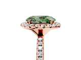 Rose gold Fancy Green Oval  Halo Round Diamond Pavé Band Four-Prong Ring_8