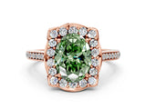 Rose gold Fancy Green Oval  Halo Round Diamond Pave Band with Four-Prong Setting_38