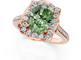 Rose gold Fancy Green Oval  Halo Round Diamond Pave Band with Four-Prong Setting_39