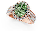 Rose gold Fancy Green Oval  Halo Round Diamond Pave Band with Prong Setting 1