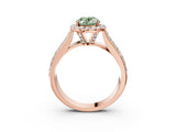 Rose gold Fancy Green Oval  Halo Round Diamond Pave Band with Prong Setting 3