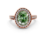 Rose gold Fancy Green Oval  Halo Solitaire Diamond Ring with Pave Band and Bezel Setting_49