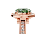 Rose gold Fancy Green Oval  Halo Solitaire Diamond Ring with Pave Band and Bezel Setting_54