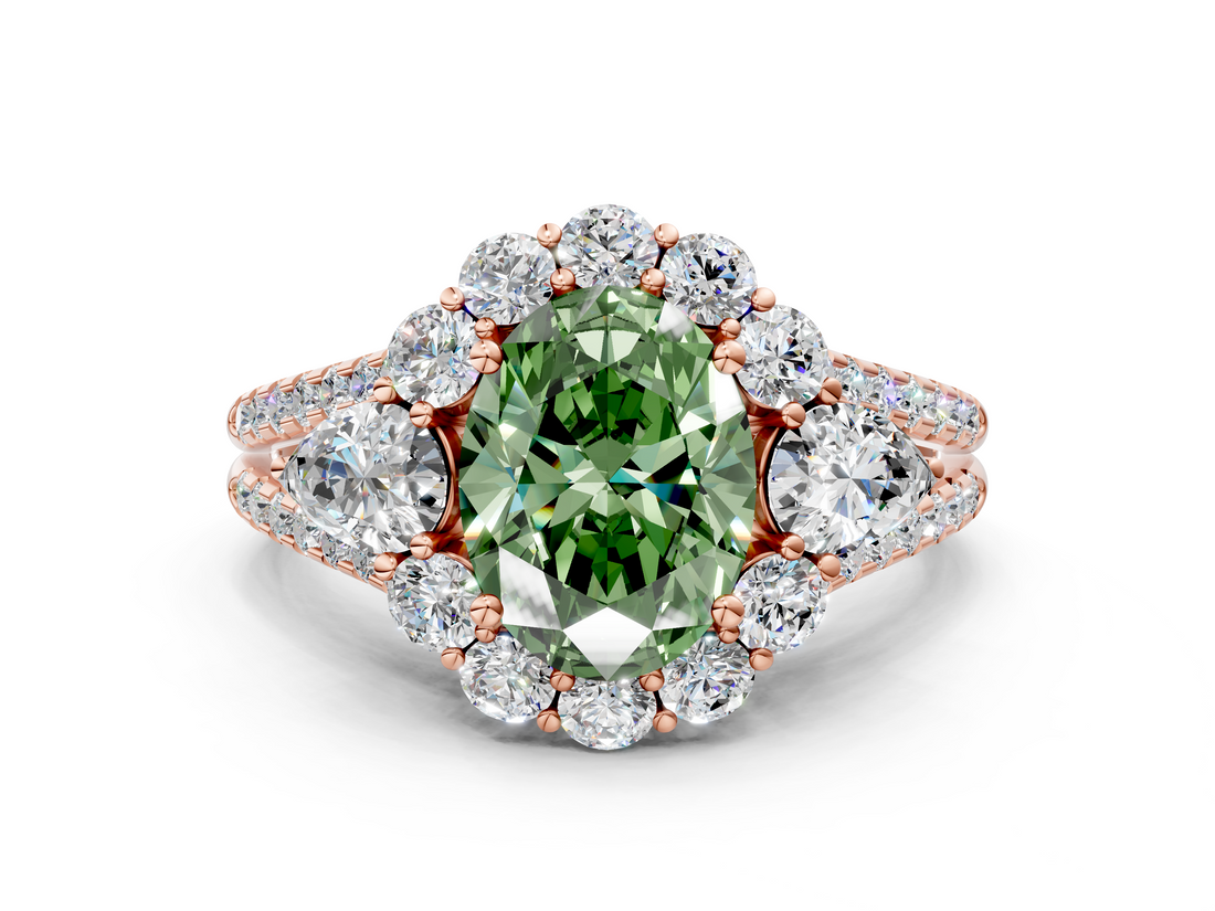 Rose gold Fancy Green Oval  Halo Split Shank Diamond Engagement Ring with Prong Setting_20