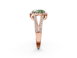 Rose gold Fancy Green Oval  Halo Split Shank Diamond Ring with Four-Prong Setting_33