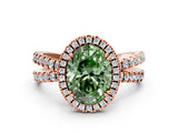 Rose gold Fancy Green Oval  Halo Split Shank Diamond Ring with Pavé Setting_26