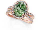 Rose gold Fancy Green Oval  Halo Split Shank Diamond Ring with Pavé Setting_27