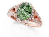 Rose gold Fancy Green Oval  Halo Split Shank Pave Diamond Ring with Four-Prong Setting_48