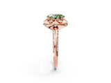 Rose gold Fancy Green Oval  Halo Split Shank Pave Diamond Ring with Petal Prong Setting_22