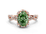Rose gold Fancy Green Oval  Halo Twist Band Solitaire Ring with Six-Prong Setting_32