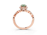 Rose gold Fancy Green Oval  Halo Twist Band Solitaire Ring with Six-Prong Setting_35