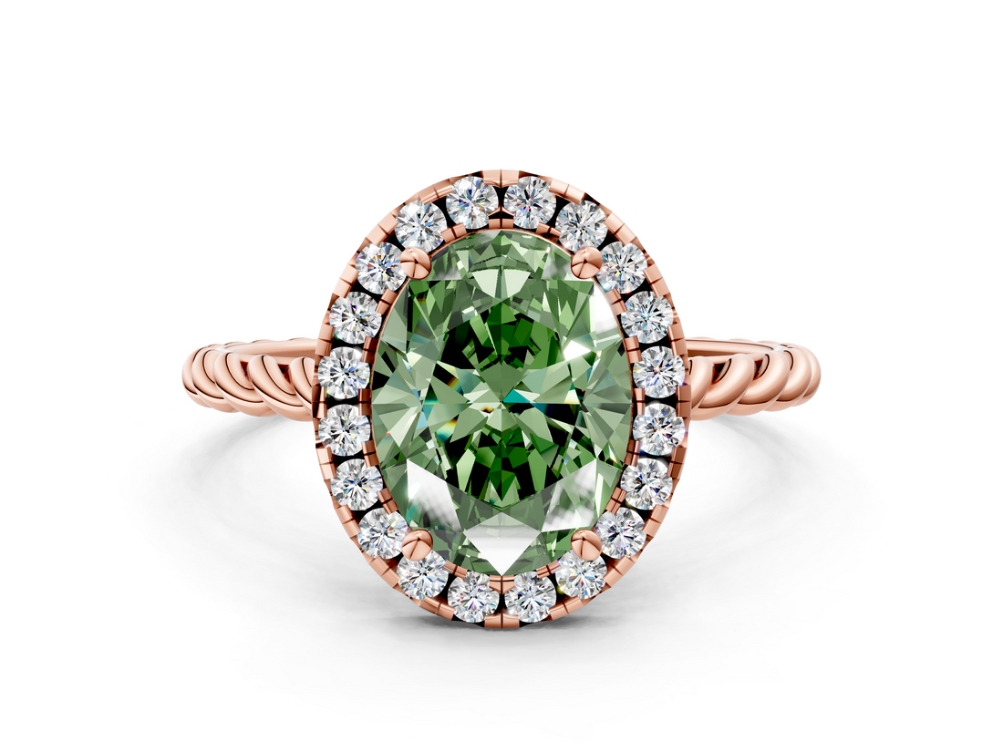 Rose gold Fancy Green Oval  Halo Twisted Band Four-Prong Diamond Ring_20