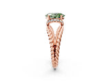 Rose gold Fancy Green Oval  Halo Twisted Band Four-Prong Ring_58