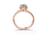 Rose gold Fancy Green Oval  Halo Twisted Band Four-Prong Ring_59