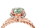 Rose gold Fancy Green Oval  Halo Twisted Band Four-Prong Ring_60