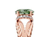 Rose gold Fancy Green Oval  Halo Twisted Band Four-Prong Ring_61