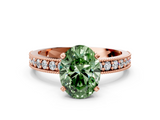 Rose gold Fancy Green Oval  Milgrain Pave Diamond Engagement Ring with Four-Prong Setting_167