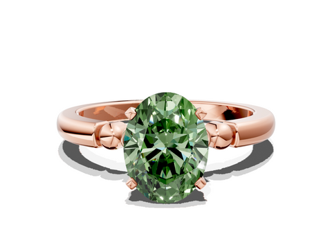Rose gold Fancy Green Oval  Solitaire Beaded Band with Four-Prong Setting_58
