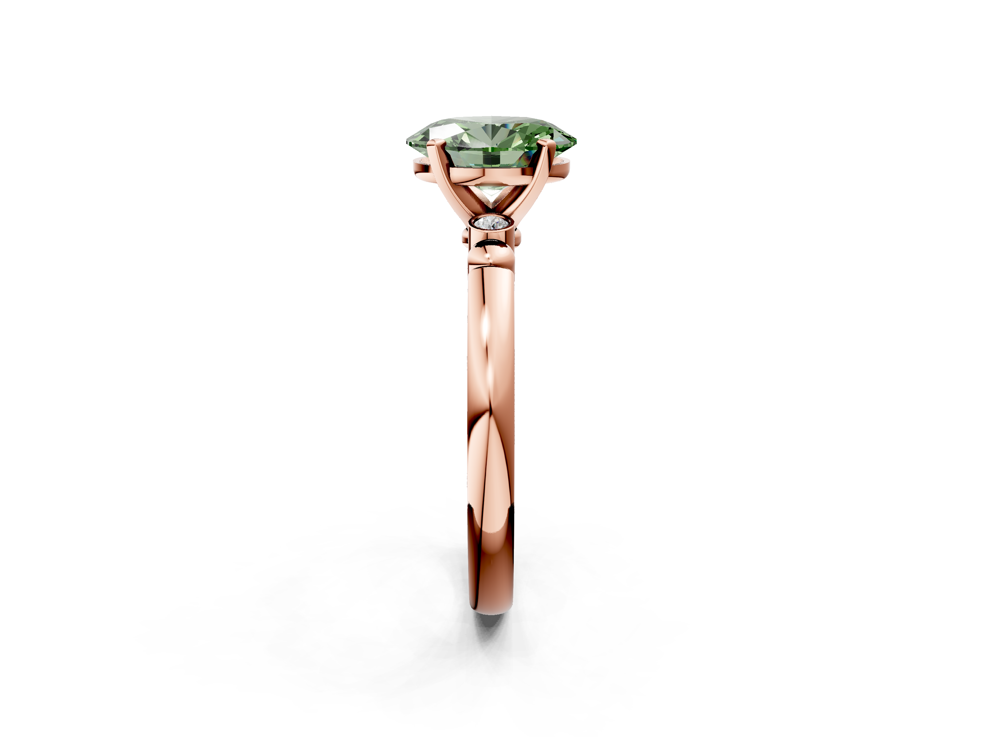 Rose gold Fancy Green Oval  Solitaire Beaded Band with Four-Prong Setting_60