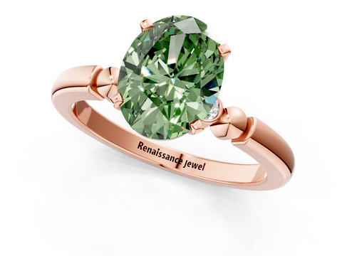 Rose gold Fancy Green Oval  Solitaire Beaded Band with Four-Prong Setting_61