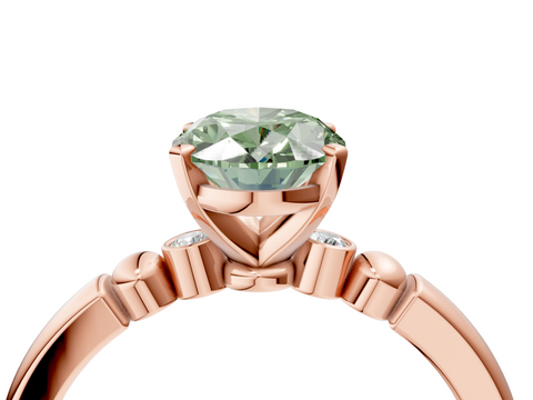 Rose gold Fancy Green Oval  Solitaire Beaded Band with Four-Prong Setting_62