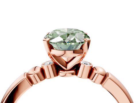 Rose gold Fancy Green Oval  Solitaire Beaded Band with Four-Prong Setting_63
