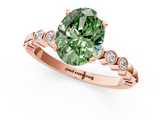 Rose gold Fancy Green Oval  Solitaire Bezel Accent Diamond Engagement Ring with Beaded Band and Four-Prong Setting_42