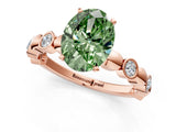Rose gold Fancy Green Oval  Solitaire Bezel-Set Diamond Ring with Beaded Band and Four-Prong Setting_33