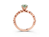 Rose gold Fancy Green Oval  Solitaire Bezel-Set Diamond Ring with Beaded Band and Four-Prong Setting_35