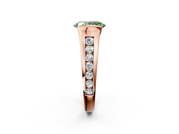 Rose gold Fancy Green Oval  Solitaire Bezel-Set Diamond Ring with Channel-Set Band