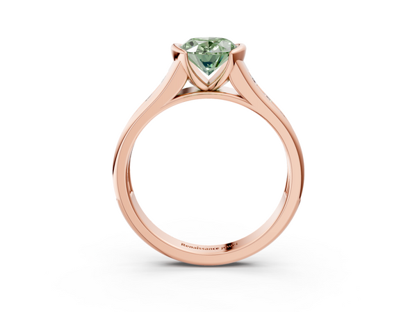 Rose gold Fancy Green Oval  Solitaire Bezel-Set Diamond Ring with Channel-Set Band