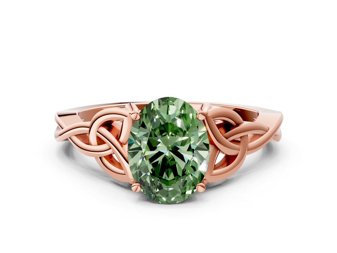 Rose gold Fancy Green Oval  Solitaire Celtic Knot Engagement Ring with Four-Prong Setting_61