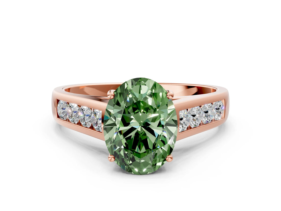 Rose gold Fancy Green Oval  Solitaire Channel-Set Diamond Engagement Ring with Four-Prong Setting_32