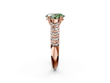 Rose gold Fancy Green Oval  Solitaire Chevron Pave Diamond Engagement Ring with Six-Prong Setting_5