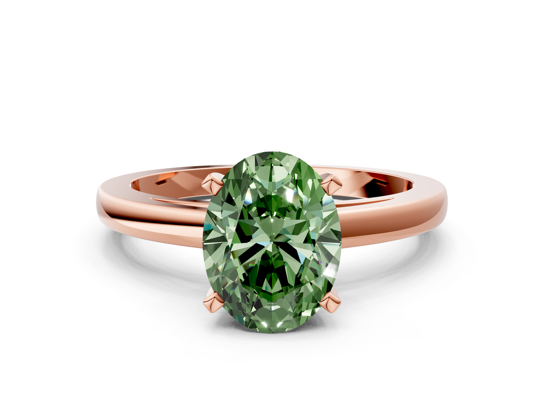 Rose gold Fancy Green Oval  Solitaire Diamond Engagement Ring with Four-Prong Setting on a Classic Band_3