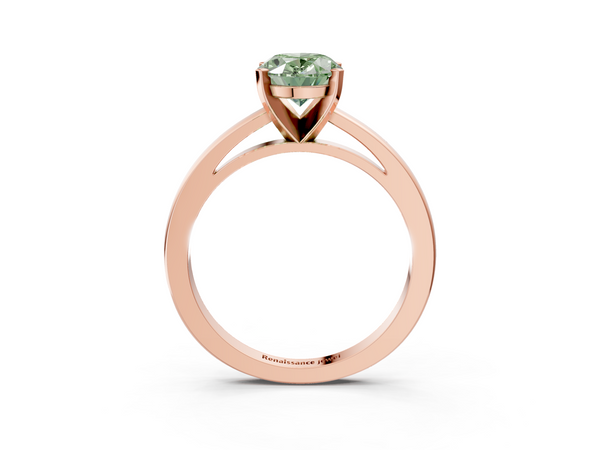 Rose gold Fancy Green Oval  Solitaire Diamond Engagement Ring with Four-Prong Setting on a Classic Band