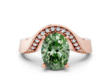 Rose gold Fancy Green Oval  Solitaire Diamond Engagement Ring with Pave Band and Four-Prong Setting 1