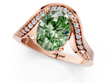Rose gold Fancy Green Oval  Solitaire Diamond Engagement Ring with Pave Band and Four-Prong Setting 2