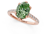 Rose gold Fancy Green Oval  Solitaire Diamond Engagement Ring with Pave Band and Six-Prong Setting_22