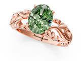 Rose gold Fancy Green Oval  Solitaire Diamond Leaf Vine Band with Prong Setting_29