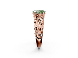 Rose gold Fancy Green Oval  Solitaire Diamond Leaf Vine Band with Prong Setting_30